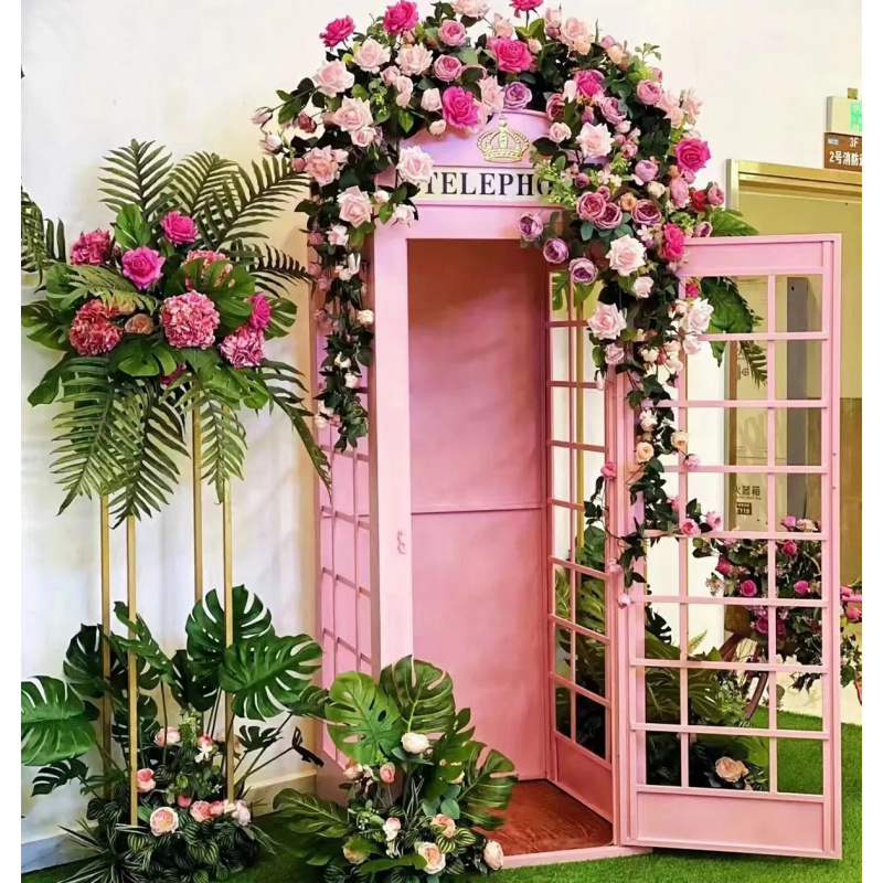 Photo Booth Prop - Özel Tasarım Pembe Telefon Kulübesi Çiçek