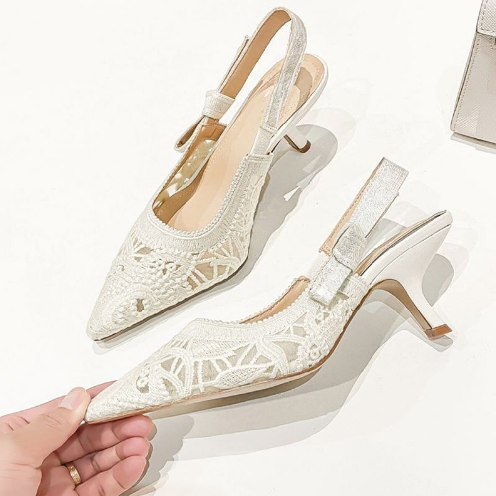 Wedding Shop - Hakiki Deri Yüksek Topuklu Sandalet Kumaş